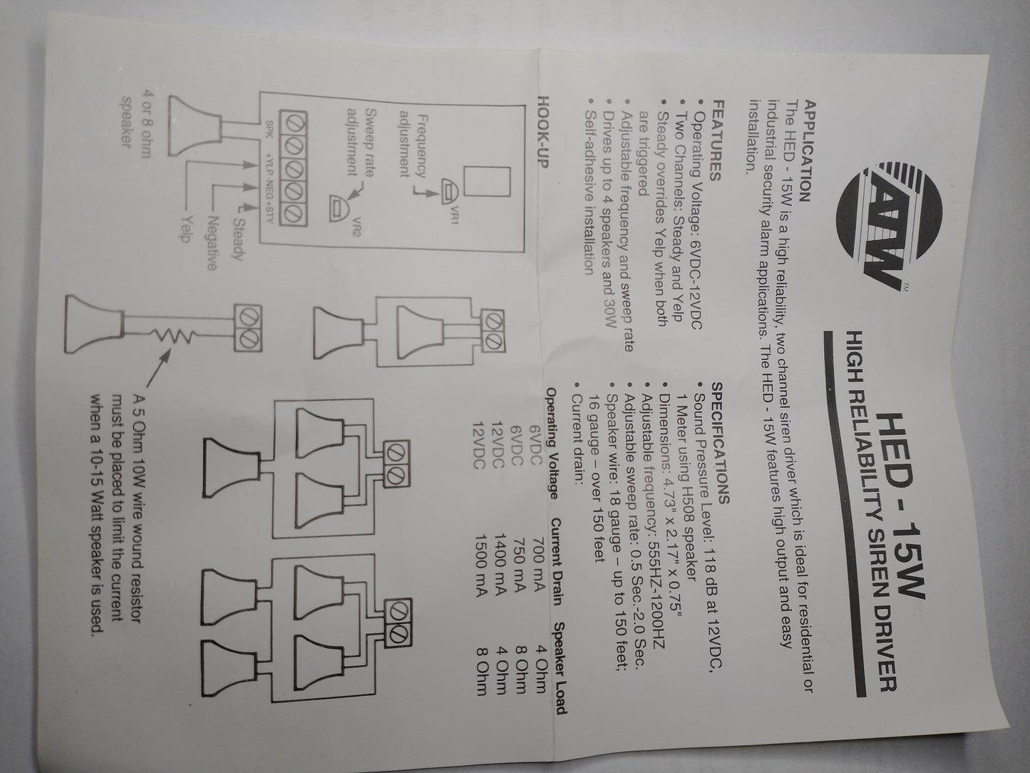 Pilote de sirène HED-15W High Reliability ATW