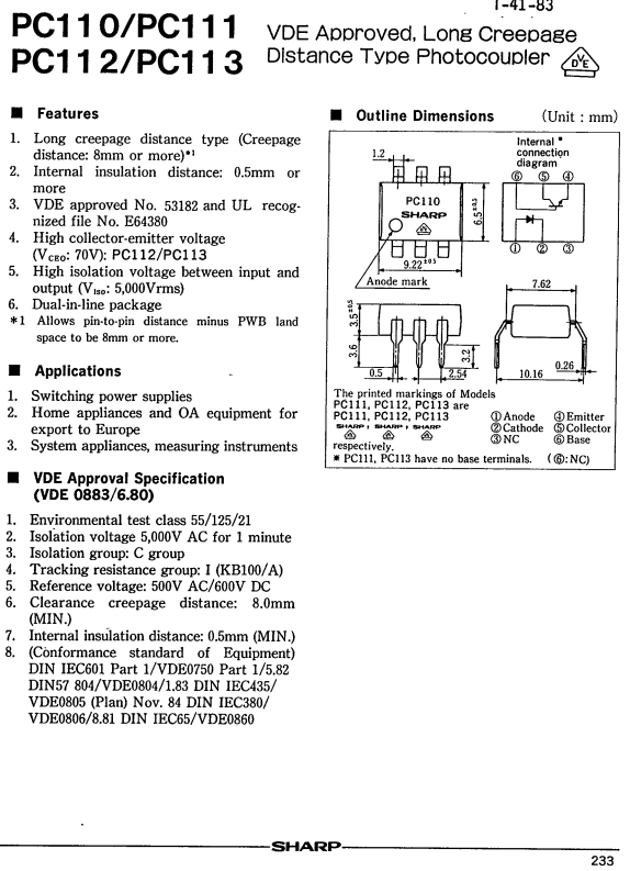 Sharp PC113 Opto-Coupler